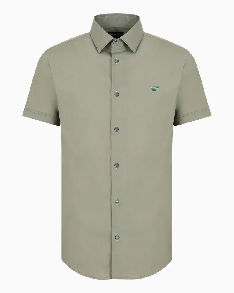 Emporio Armani Kurzärmeliges Hemd aus gemischtem Nylon-Stretch Grün