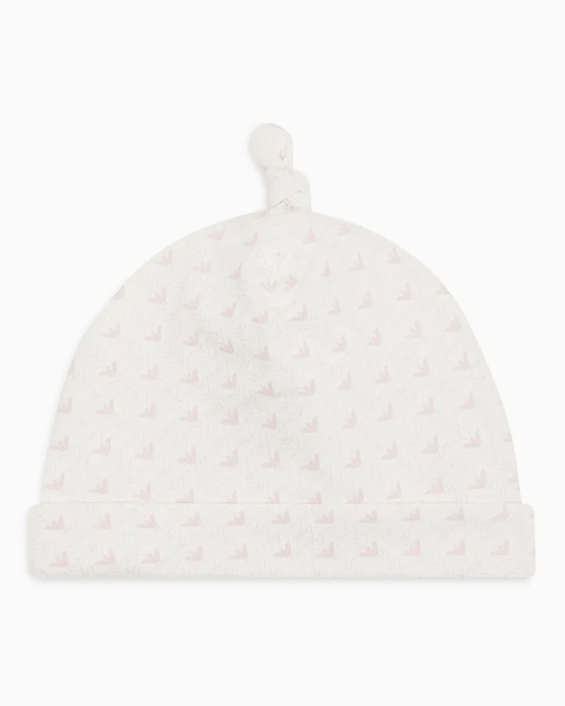 Emporio Armani Mütze aus Jersey mit Adler im Optical-Muster Pink