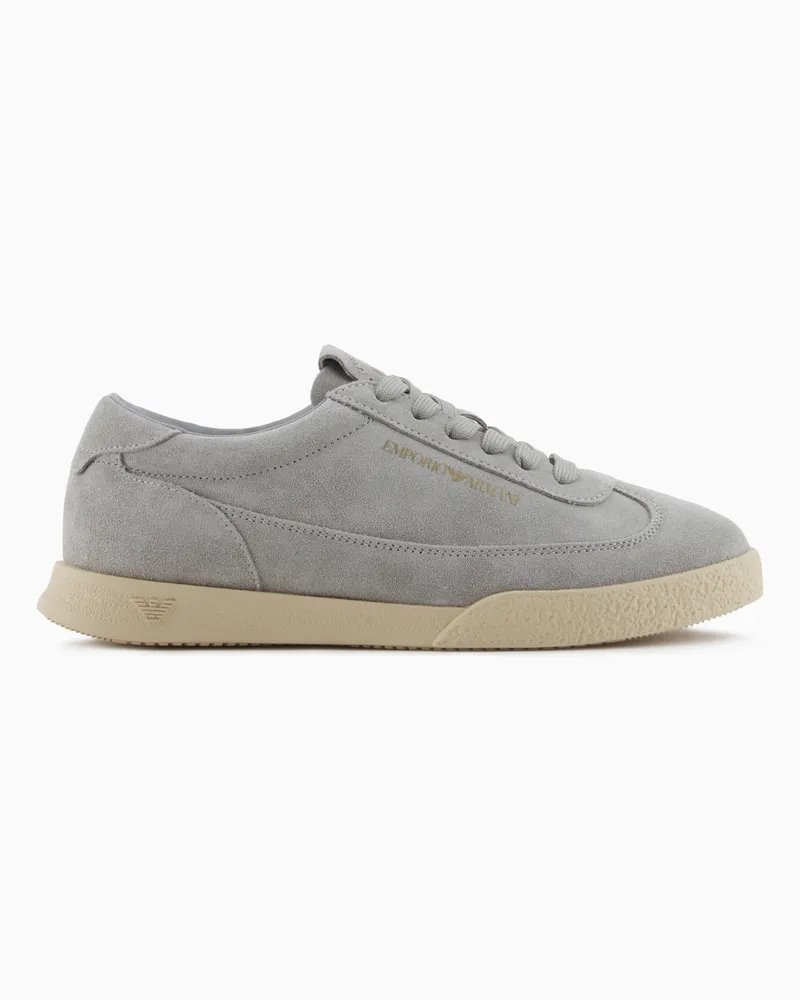 Emporio Armani Sneaker aus Leder und Veloursleder Weiß