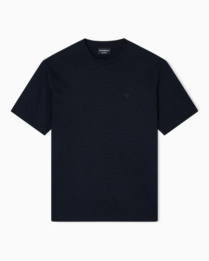 Emporio Armani ASV Icon Jersey-Pullover mit optischem Muster in Jacquard-Stoff-Verarbeitung Blau