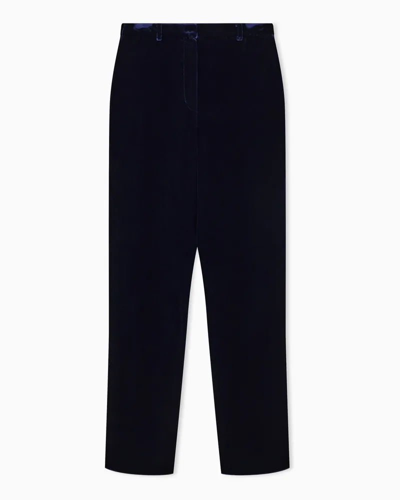 Emporio Armani Hose aus fließendem Samt mit Bundfalten Marineblau
