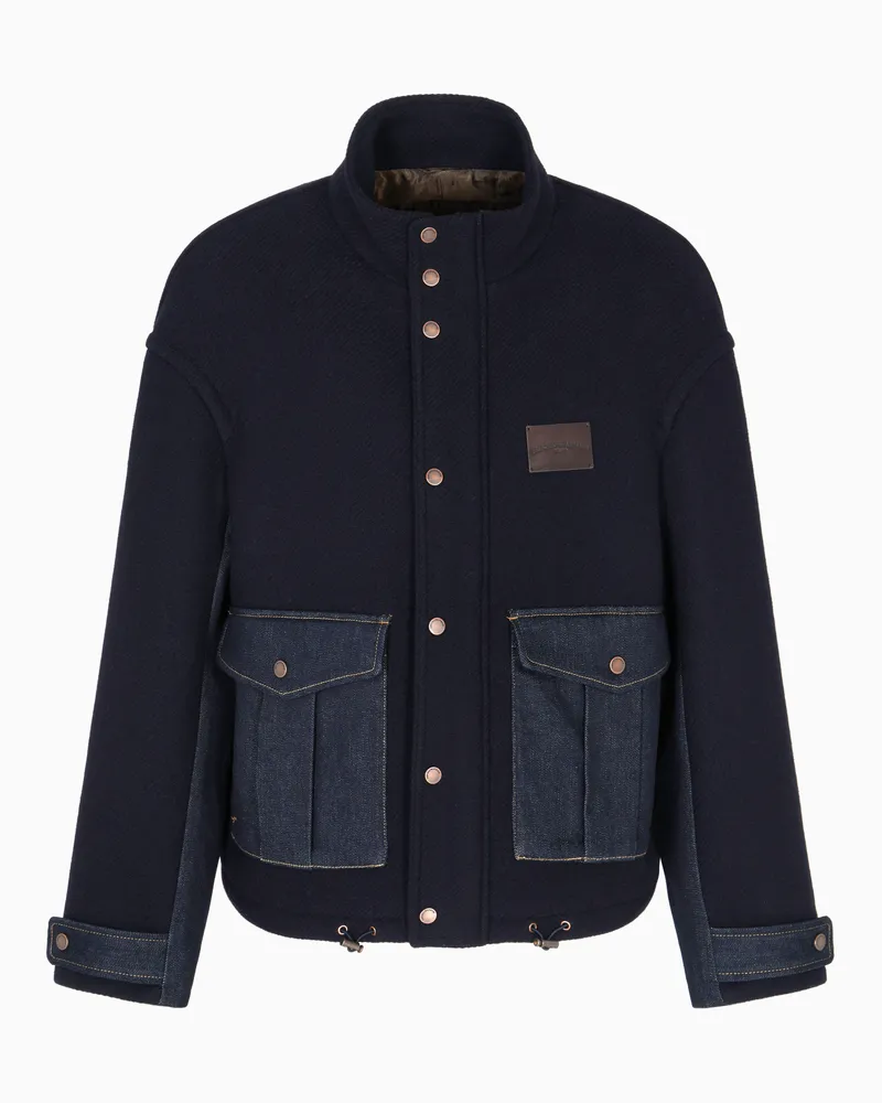 Emporio Armani Blouson aus Woll-Stoff mit Details der Denim-Sonderkollektion Marineblau