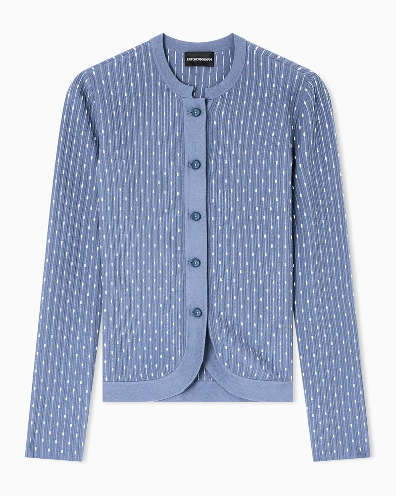 Emporio Armani Unifarbener Strick-Cardigan aus Viskose in Jacquard-Stoff-Verarbeitung mit Tupfen Hellblau