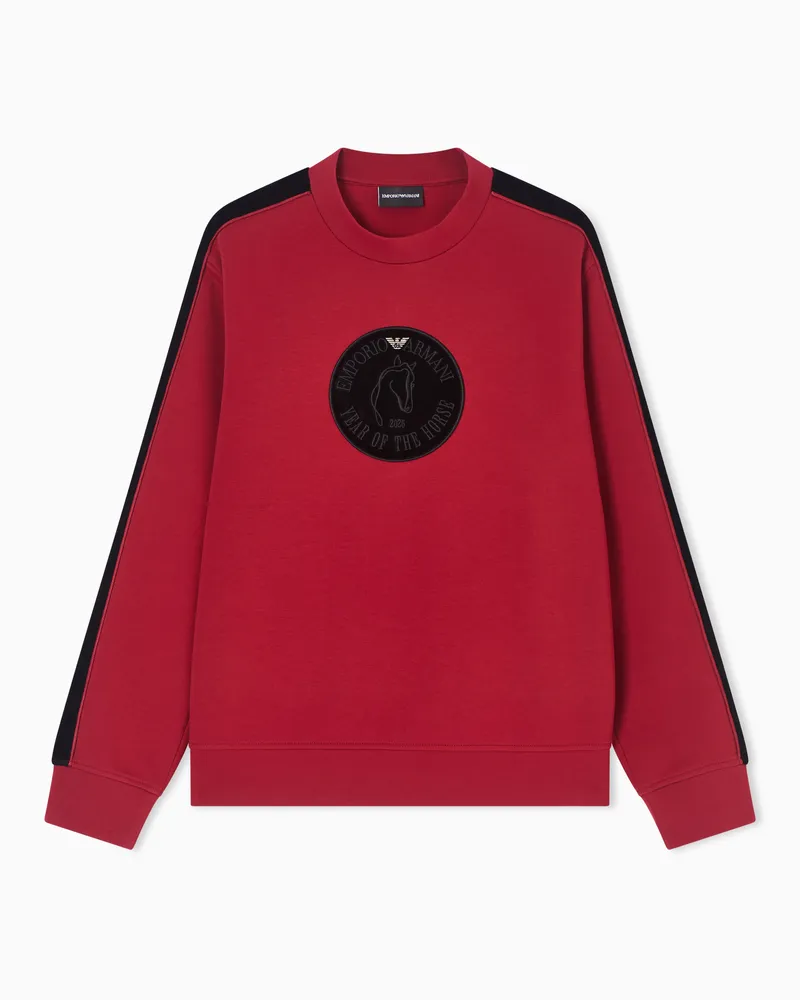 Emporio Armani Sweatshirt aus doppellagigem Jersey mit Mondneujahr-Tape und großem Patch Rot