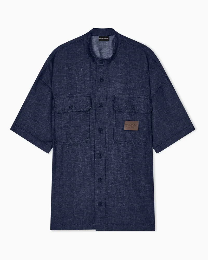 Emporio Armani Comfort Fit Chambray-Hemd aus einer Lyocell-Mischung aus der Denim-Kapselkollektion Blau