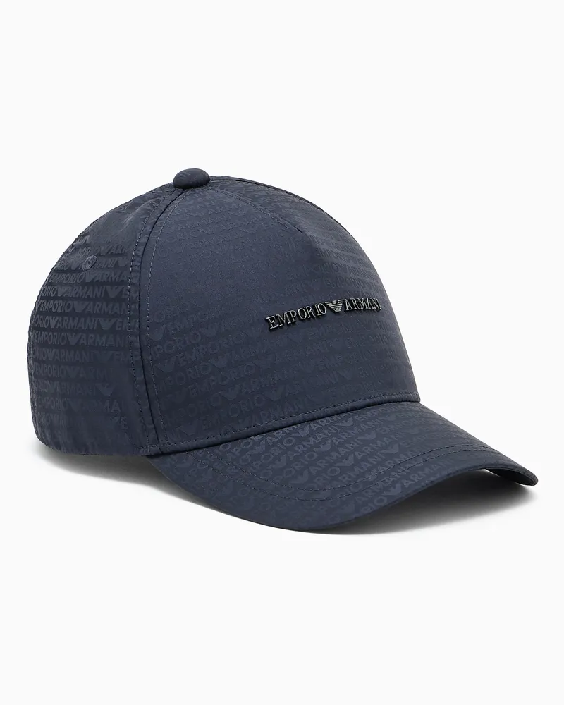 Emporio Armani Baseballcap aus Nylon mit durchgehendem Logo-Schriftzug-Jacquard Marineblau