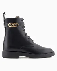 Emporio Armani Schnürstiefeletten aus Leder mit Icon Logo-riemen Schwarz