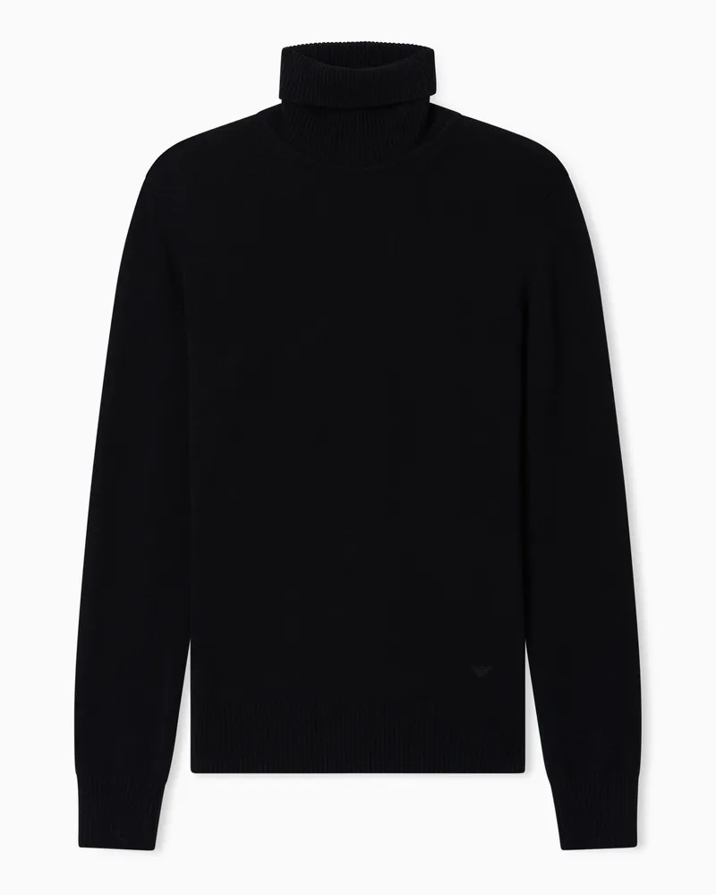 Emporio Armani Rollkragenpullover aus reinem Kaschmir in Glattstrick Schwarz