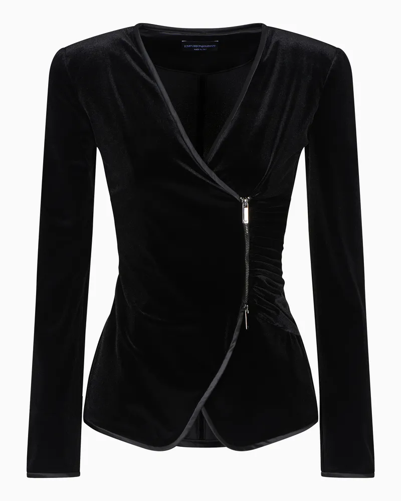 Emporio Armani Jacke mit dezentralem Verschluss, gefertigt aus Chenille-Jersey Schwarz