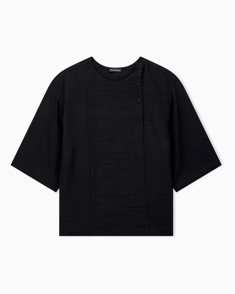 Emporio Armani Strukturierte Bluse aus Viskose und Wolle mit Knopfdetail Schwarz