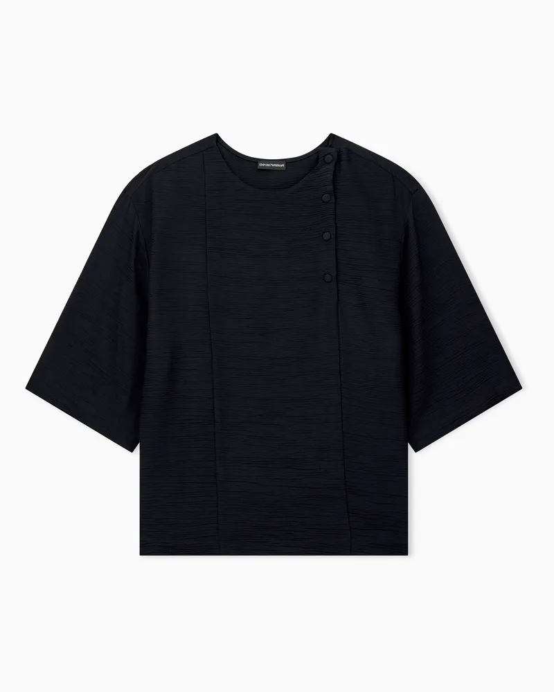 Emporio Armani Strukturierte Bluse aus Viskose und Wolle mit Knopfdetail Schwarz