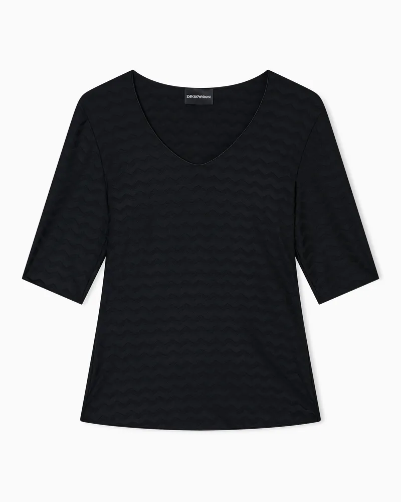 Emporio Armani Pullover mit V-Ausschnitt aus Bi-Stretch-Nylon-Jersey mit Jacquardmuster Schwarz