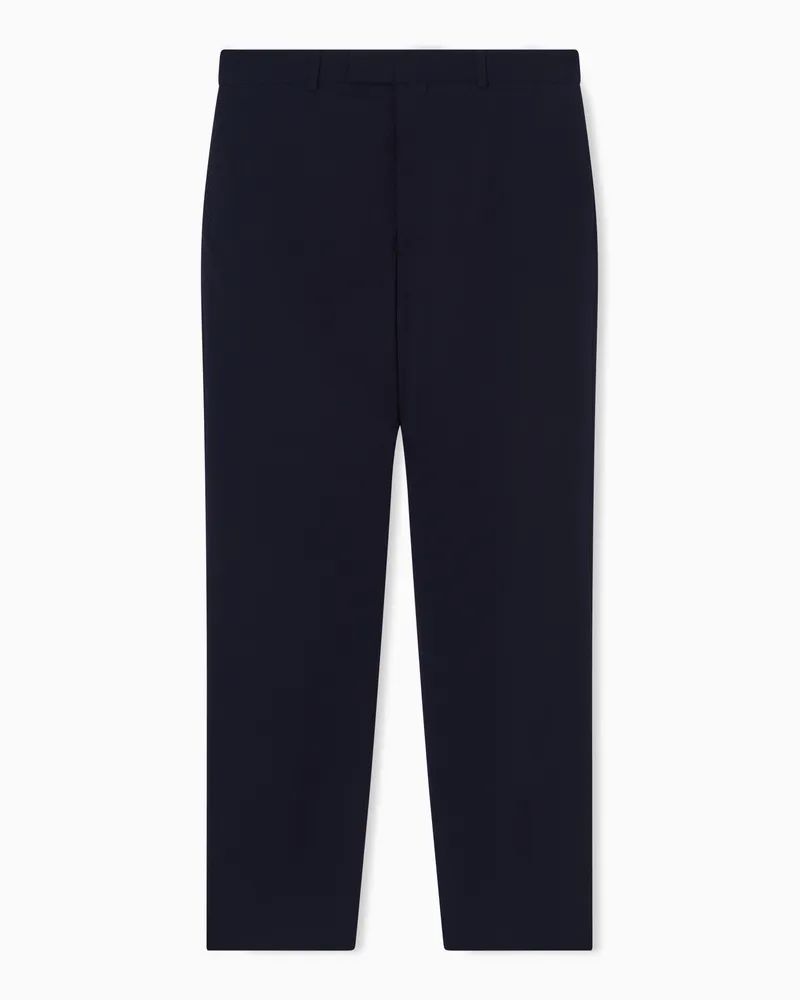 Emporio Armani Hose aus Schurwoll-Seersucker Marineblau