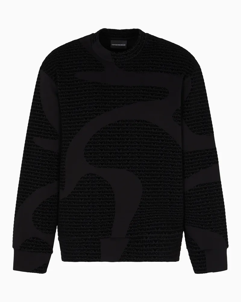 Emporio Armani ASV Sweatshirt aus Jersey-Lyocell-Mischung mit geflocktem Allover-Logo Schwarz