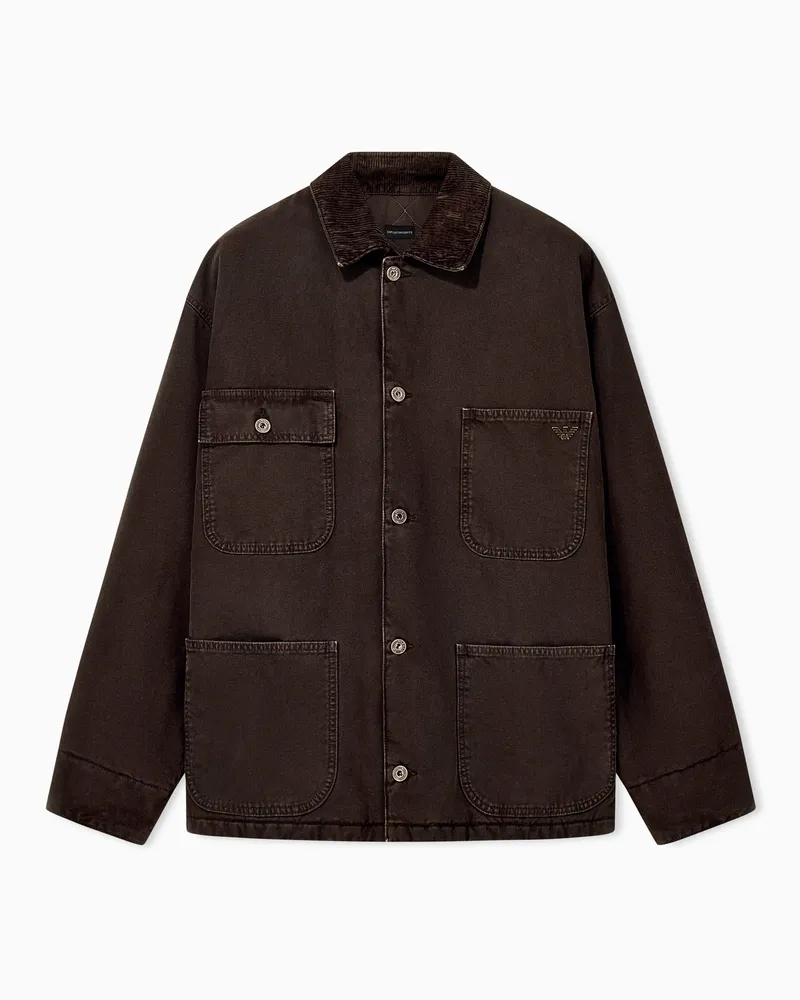 Emporio Armani Cabanmantel aus Baumwolle mit Cordkragen und Fronttaschen Braun