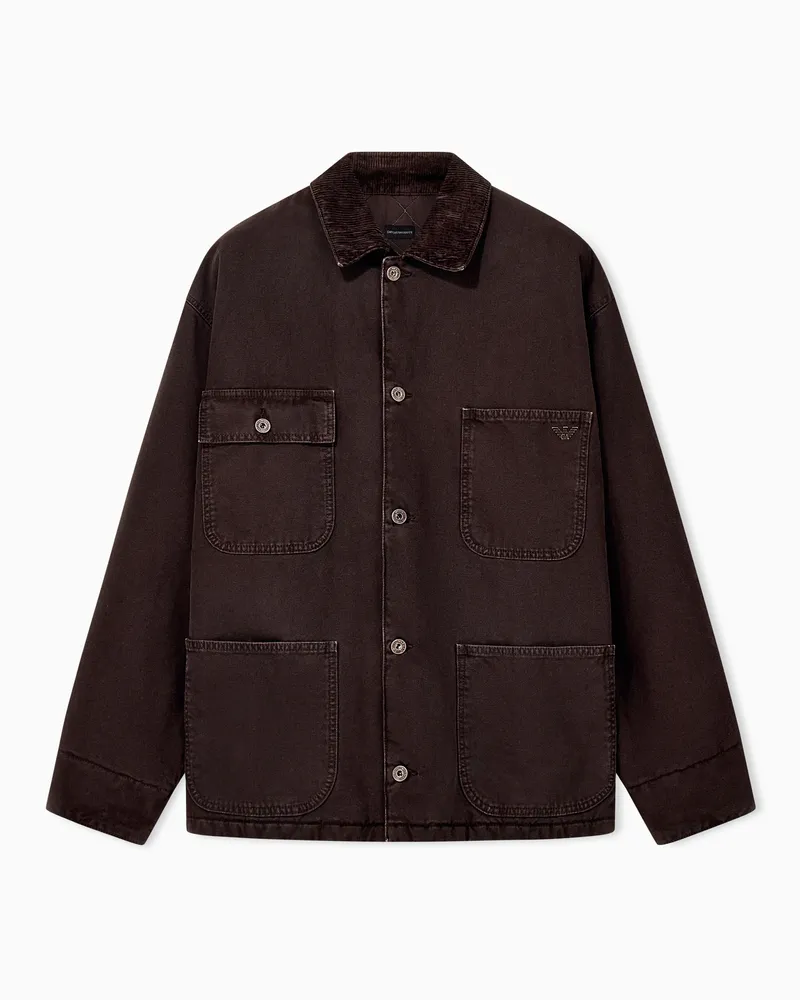 Emporio Armani Cabanmantel aus Baumwolle mit Cordkragen und Fronttaschen Braun