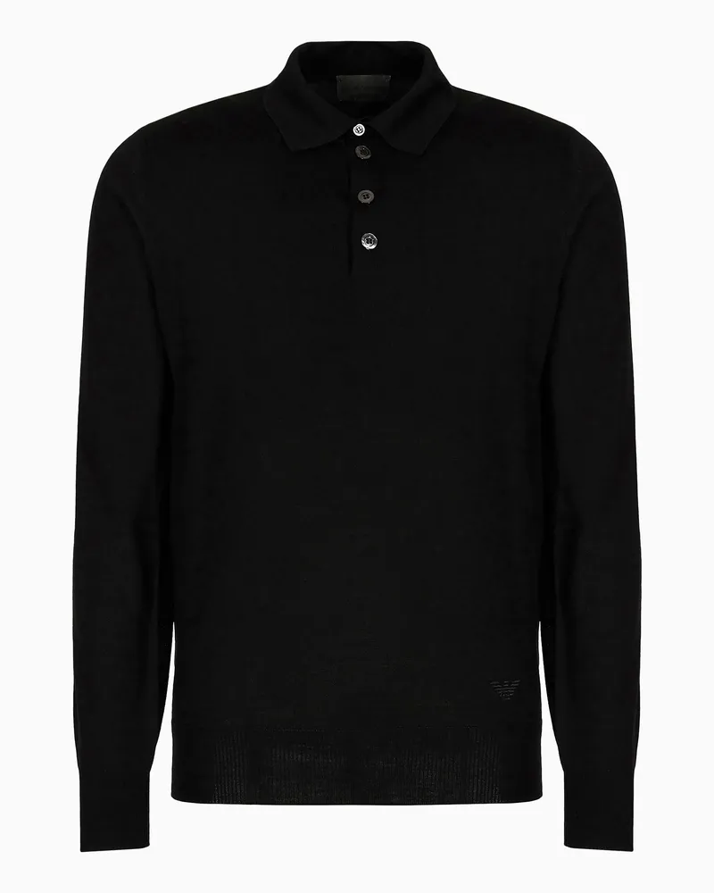 Emporio Armani Pullover aus Schurwolle mit Polokragen Schwarz