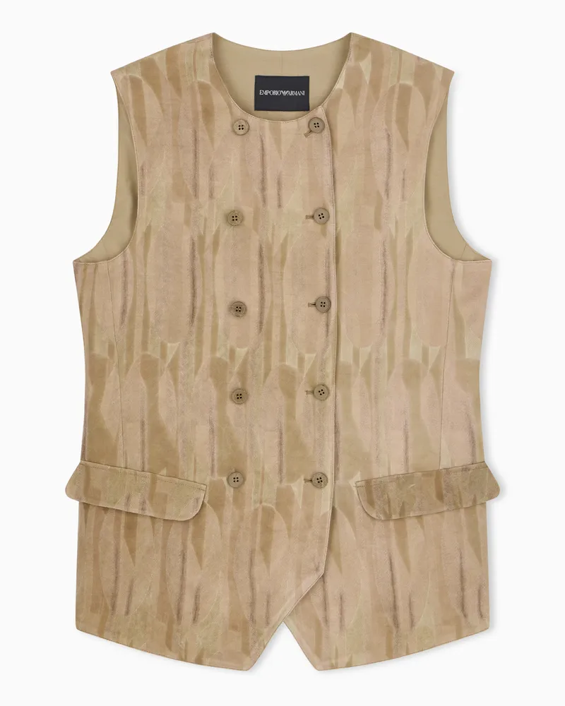 Emporio Armani Zweireihige Weste aus Jacquard-Stoff mit ovalem Muster Braun