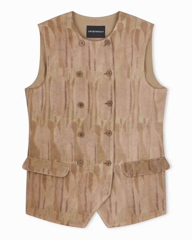 Emporio Armani Zweireihige Weste aus Jacquard-Stoff mit ovalem Muster Braun