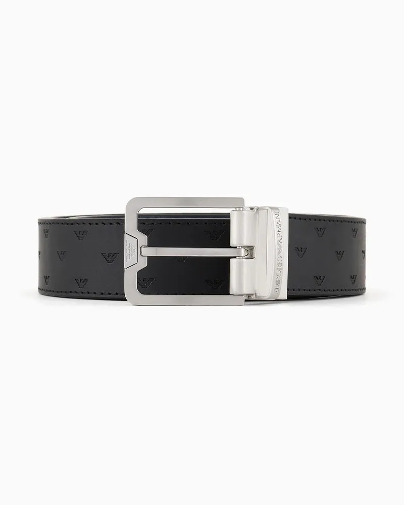 Emporio Armani Wendegürtel aus geprägtem Leder mit Allover-Adler Schwarz