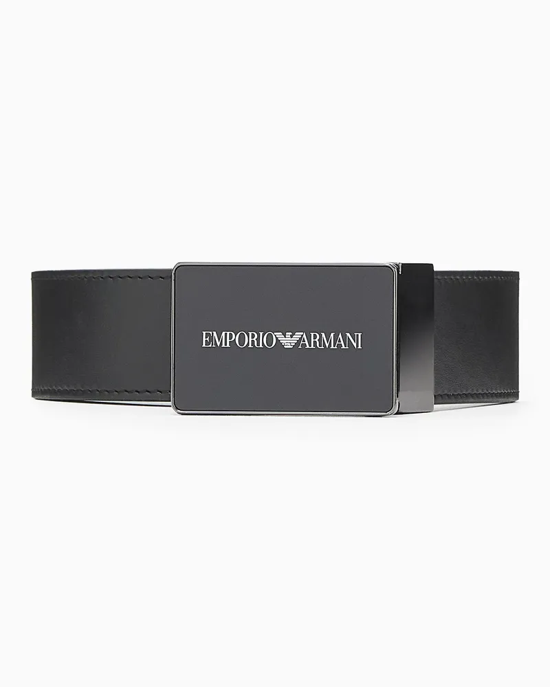 Emporio Armani Leather belt with logoed buckle Schwarz