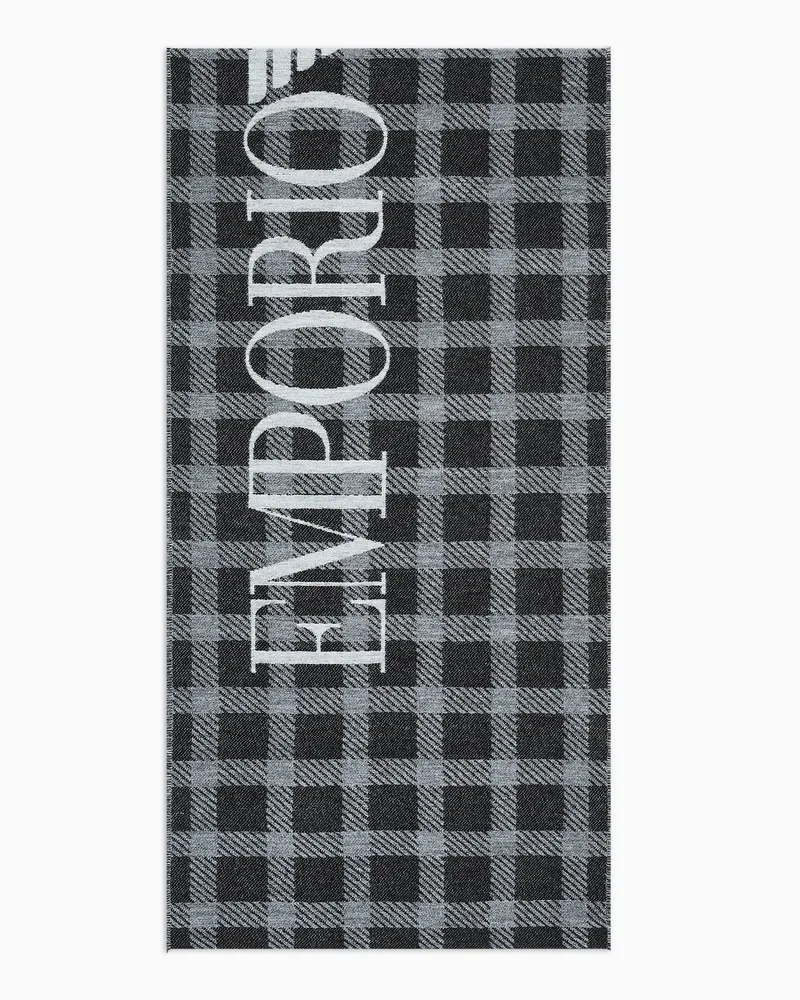 Emporio Armani Schal mit Karo-Muster und Logo Schwarz