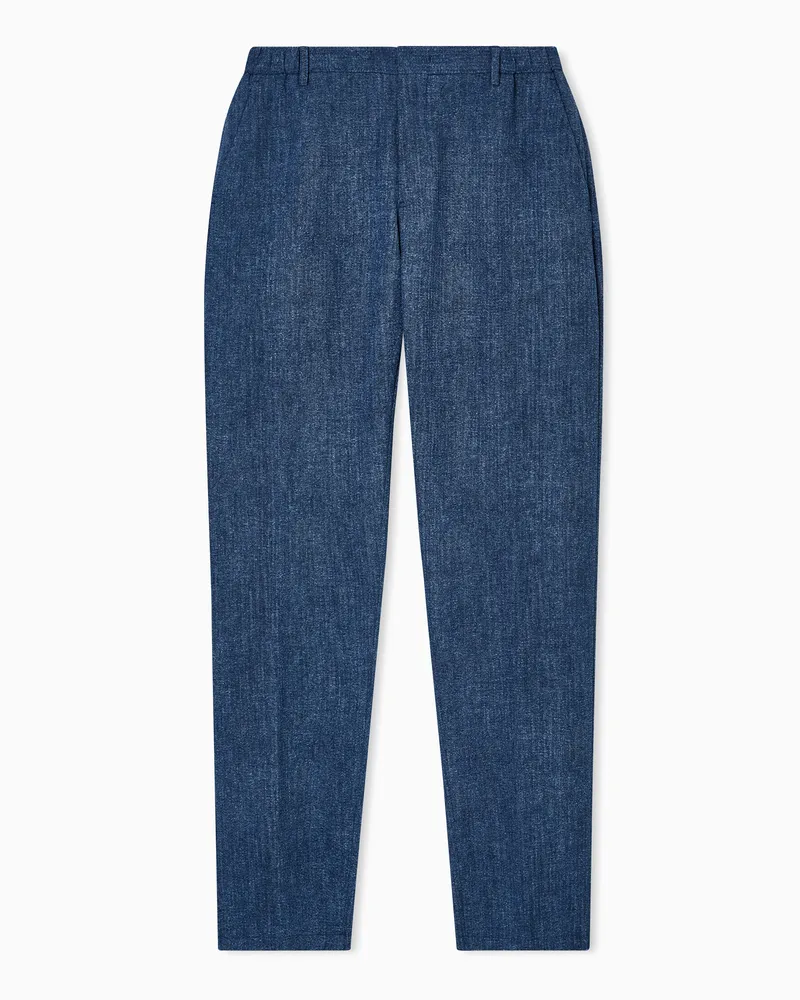 Emporio Armani Hose aus bedrucktem Seersucker-Gewebe Blau
