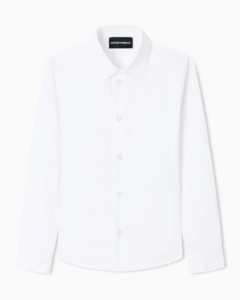 Emporio Armani Hemd aus Popeline mit tonalem Adler-Stickerei Weiß