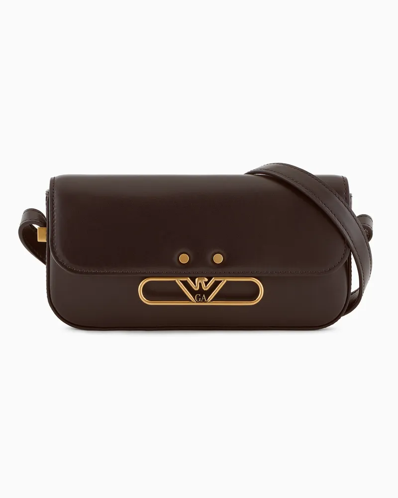 Emporio Armani Minitasche aus Glattleder mit Adlerlogo aus Metall Braun