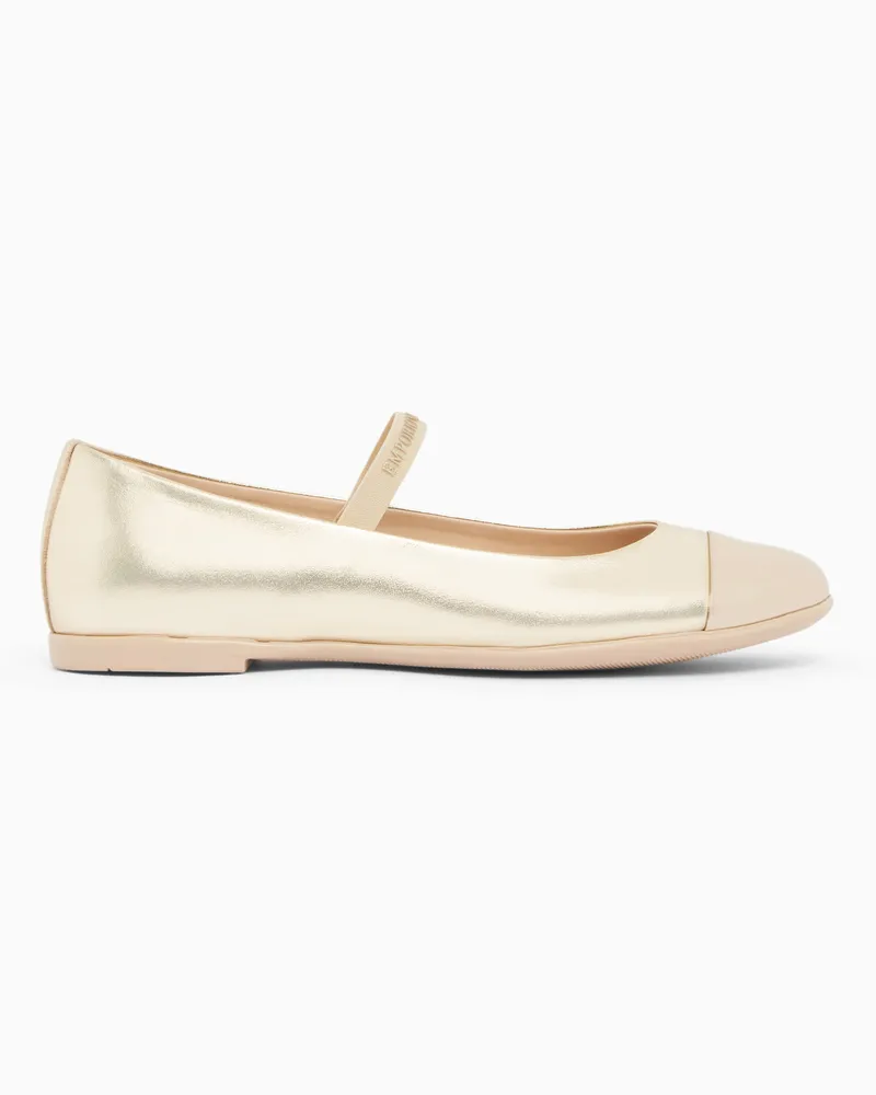 Emporio Armani Ballerinas aus Leder mit glänzender Zehenkappe und Riemen Goldfarben