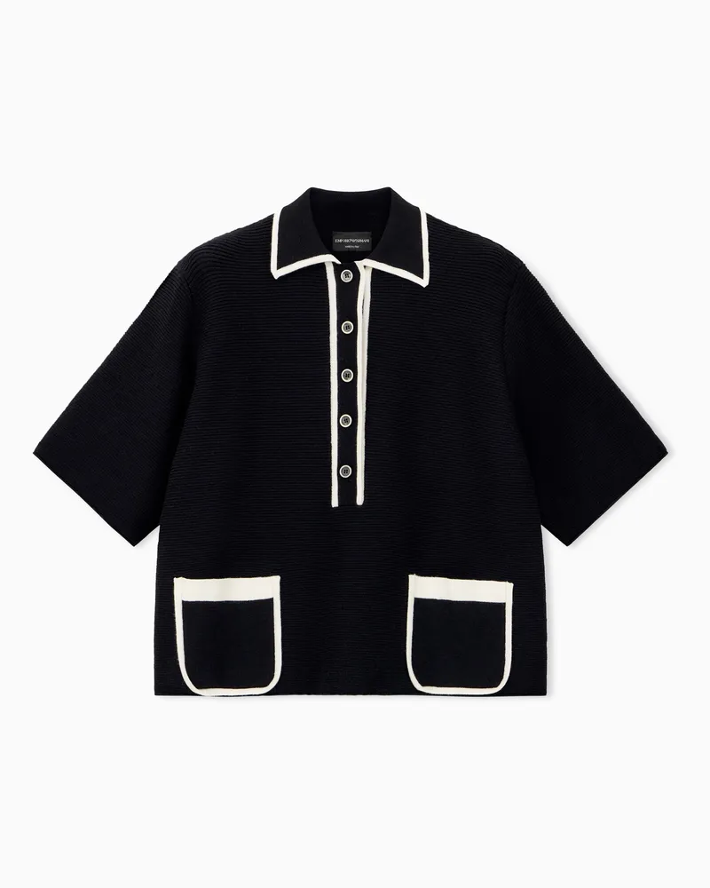 Emporio Armani Kurzarm-Strickpolo mit Vordertaschen und Kontrastkanten Schwarz