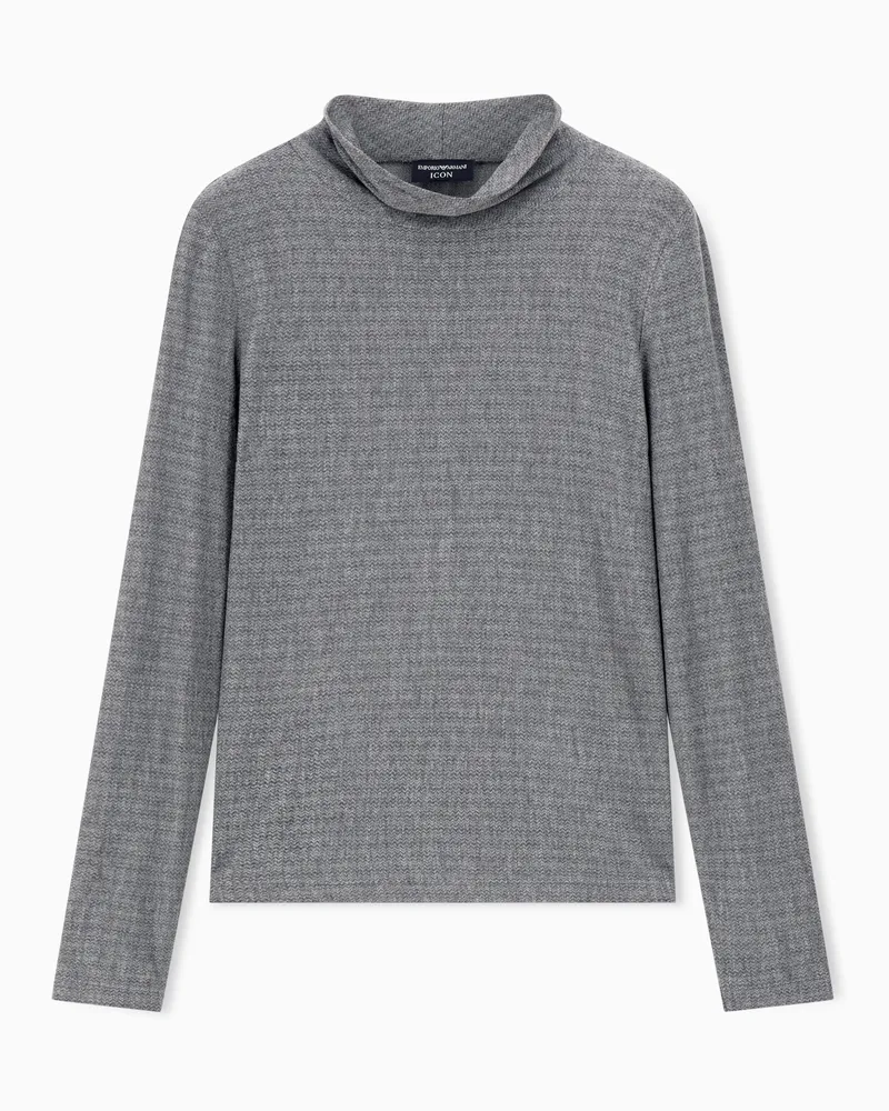 Emporio Armani Icon Jersey-Pullover in Jacquard-Stoff-Verarbeitung mit Stehkragen und Chevron-Motiv Grau