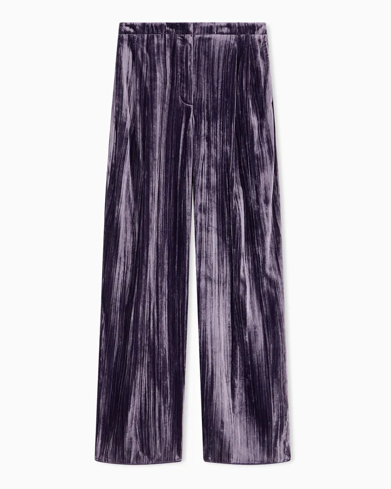 Emporio Armani Hose aus plissiertem Samt im Regular Fit mit weitem Bein Violett