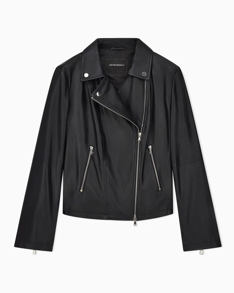Emporio Armani Bikerjacke aus Lammnappaleder Schwarz