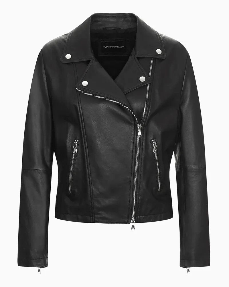 Emporio Armani Bikerjacke aus Lammnappaleder Schwarz