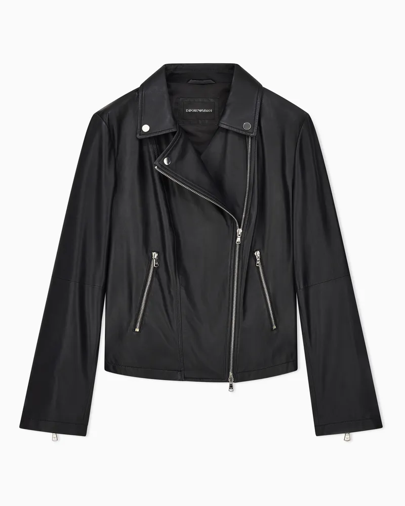 Emporio Armani Lammnappaleder Bikerjacke mit Reißverschluss Essential Schwarz