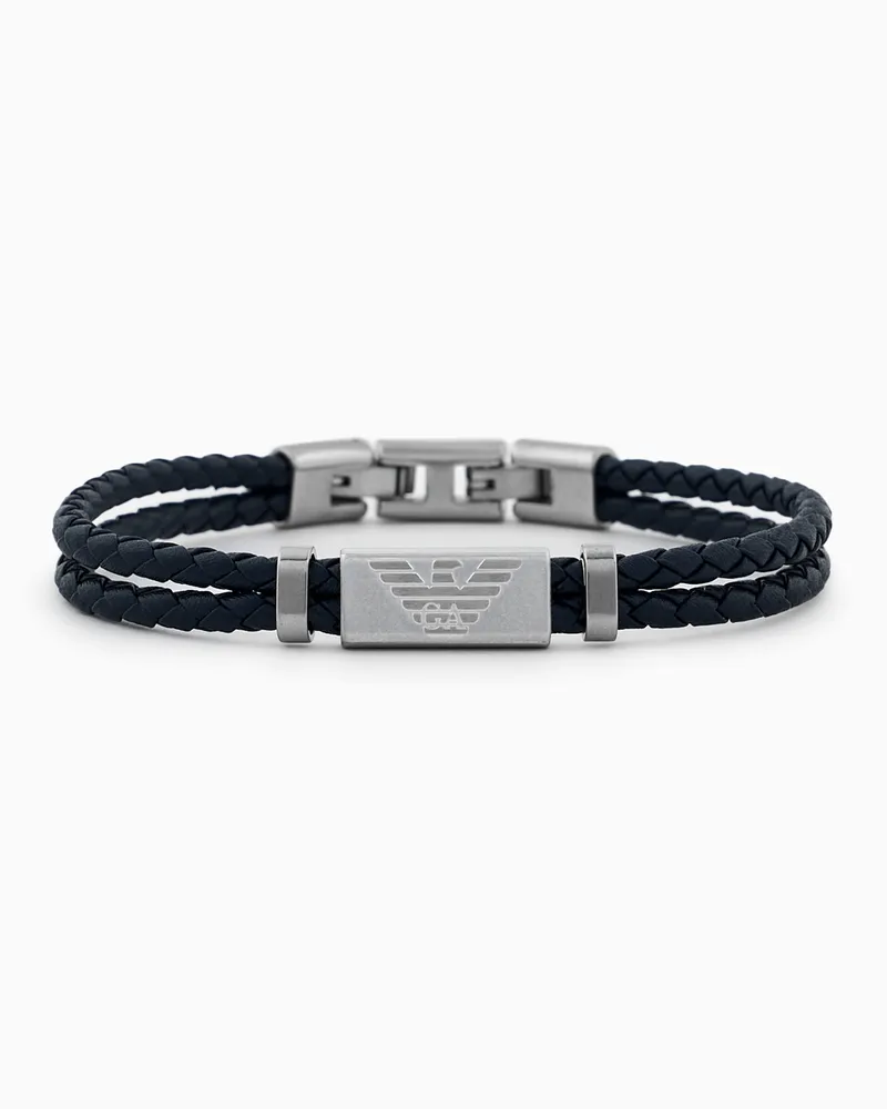 Emporio Armani Armband aus Edelstahl und schwarzem Leder Mehrfarbig