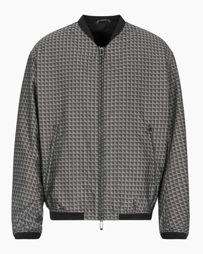 Emporio Armani Nylon-Blouson aus Jacquard-Stoff mit sich wiederholendem Adler-Muster Grau