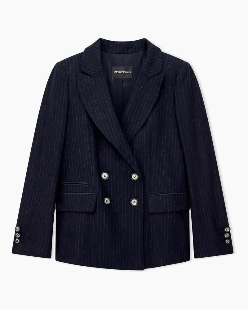 Emporio Armani Zweireihiger Blazer aus Wollmischung mit Nadelstreifen Blau