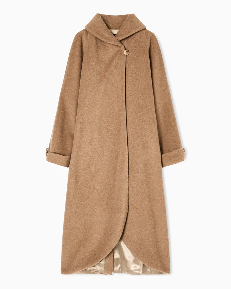 Emporio Armani Langer Icon Mantel, gefertigt aus Biber-Gewebe aus Alpaka-Wolle Grau