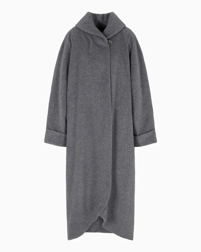 Emporio Armani Langer Icon Mantel, gefertigt aus Biber-Gewebe aus Alpaka-Wolle Grau