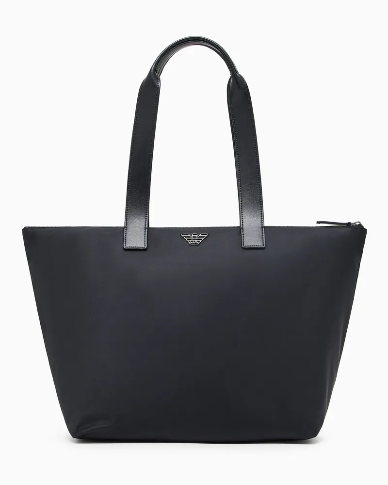 Emporio Armani Shopper in recyceltem Nylon mit Lederhenkeln und Pochette Schwarz