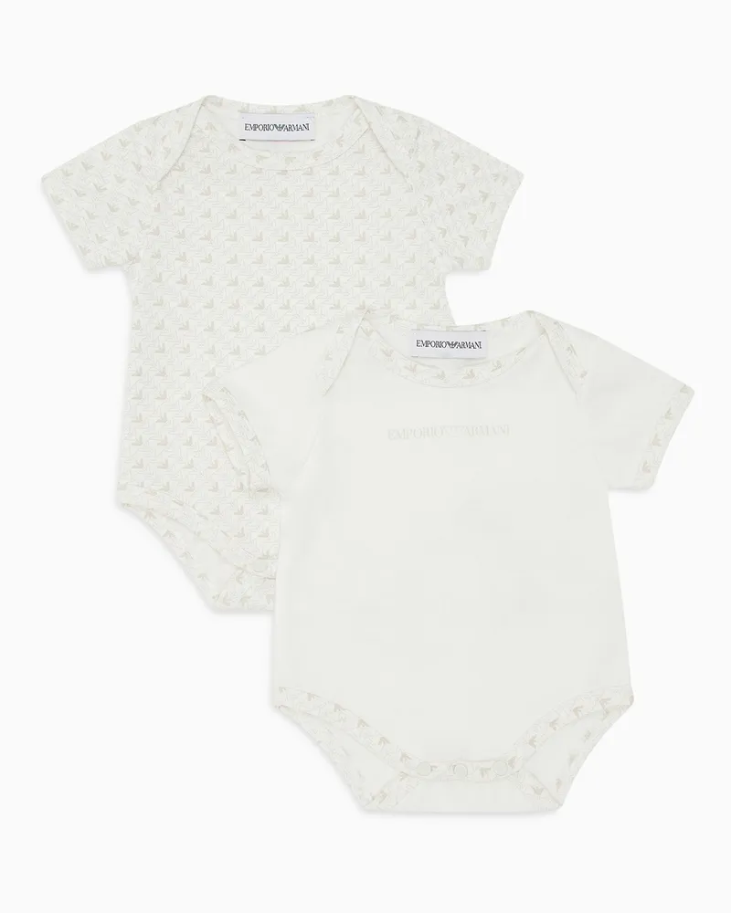 Emporio Armani 2er-Pack Body aus Jersey mit Logo und Optical-Adler-Print Beige