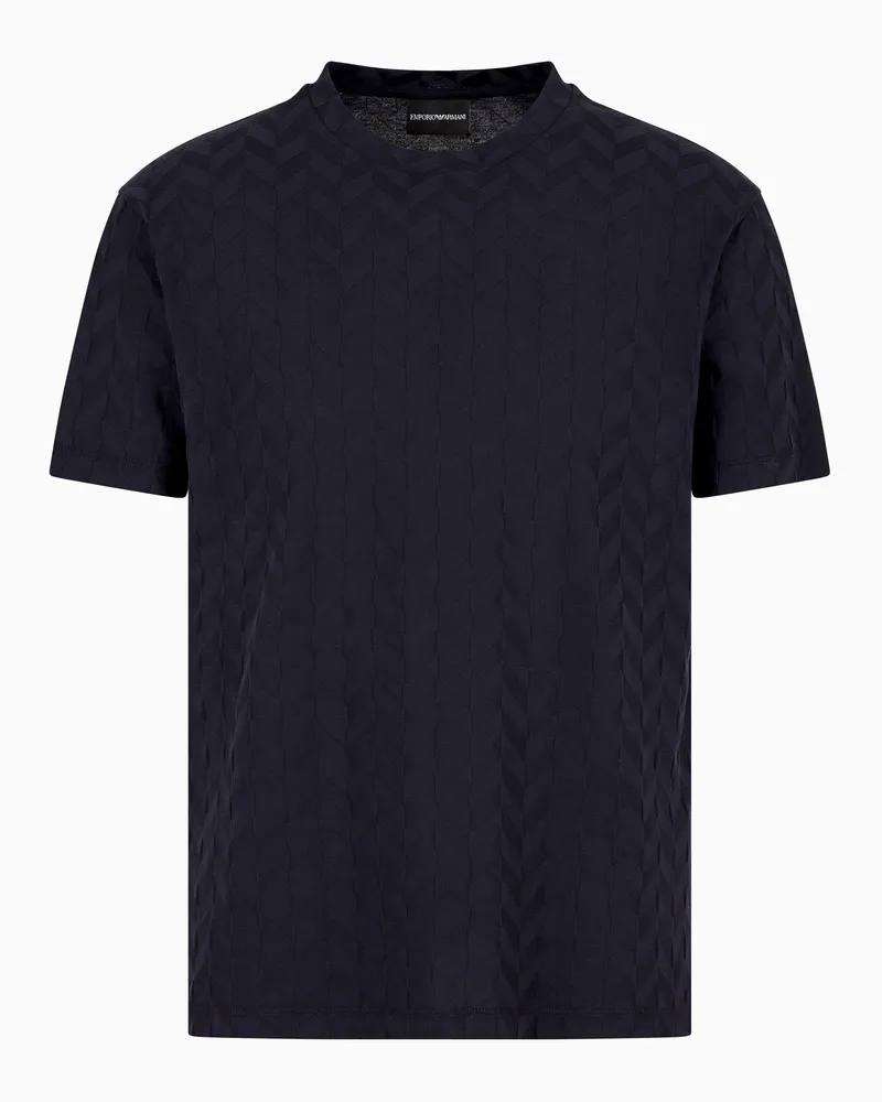 Emporio Armani T-Shirt aus Jersey mit Allover-Jacquardmuster Blau