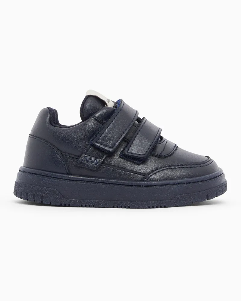 Emporio Armani Sneaker aus glänzendem Leder mit doppeltem Klettverschluss Marineblau