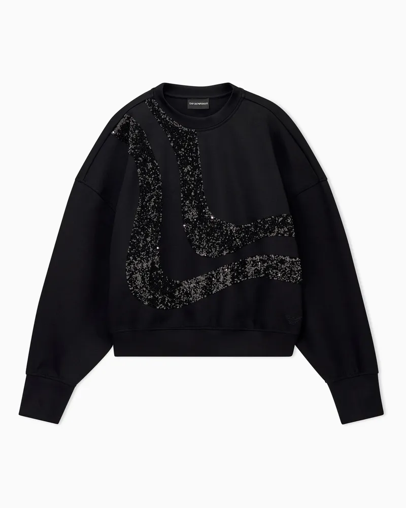 Emporio Armani Sweatshirt aus Scuba mit abstrakter Paillettenstickerei Schwarz