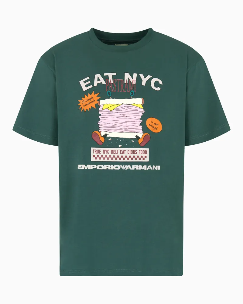 Emporio Armani EAT NYC Jersey-T-Shirt mit Print aus der New York Sonderkollektion Grün
