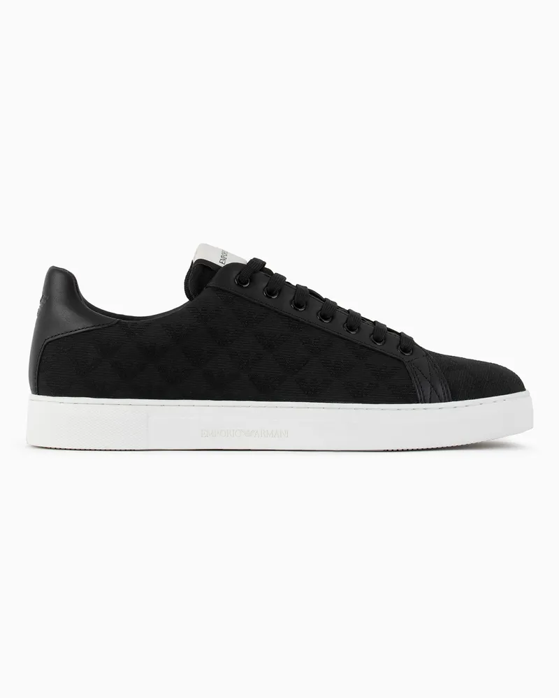 Emporio Armani Sneaker aus Nylon-Jacquard mit Allover-Adler Schwarz