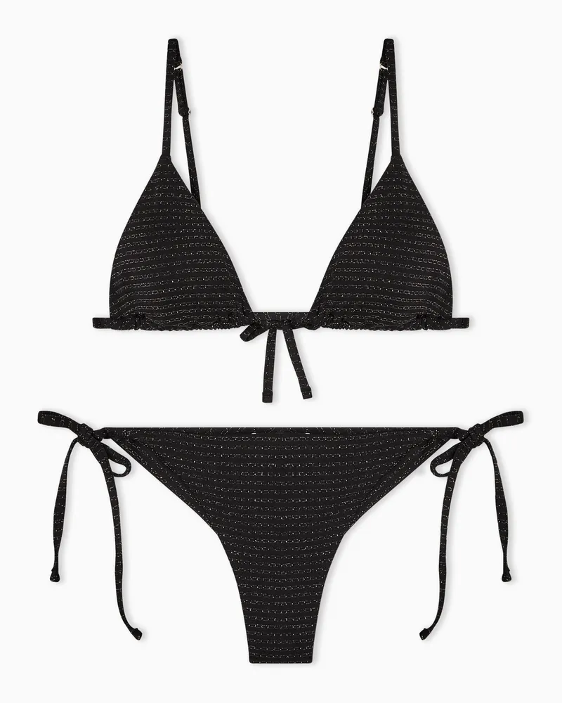 Emporio Armani Triangel-Bikini aus wattiertem Lycra und Lurex Schwarz