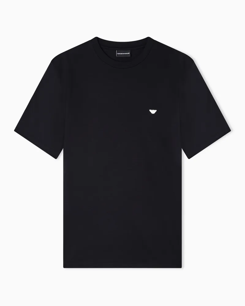 Emporio Armani T-shirt in lyocell blend jersey with raised eagle embroidery Schwarz